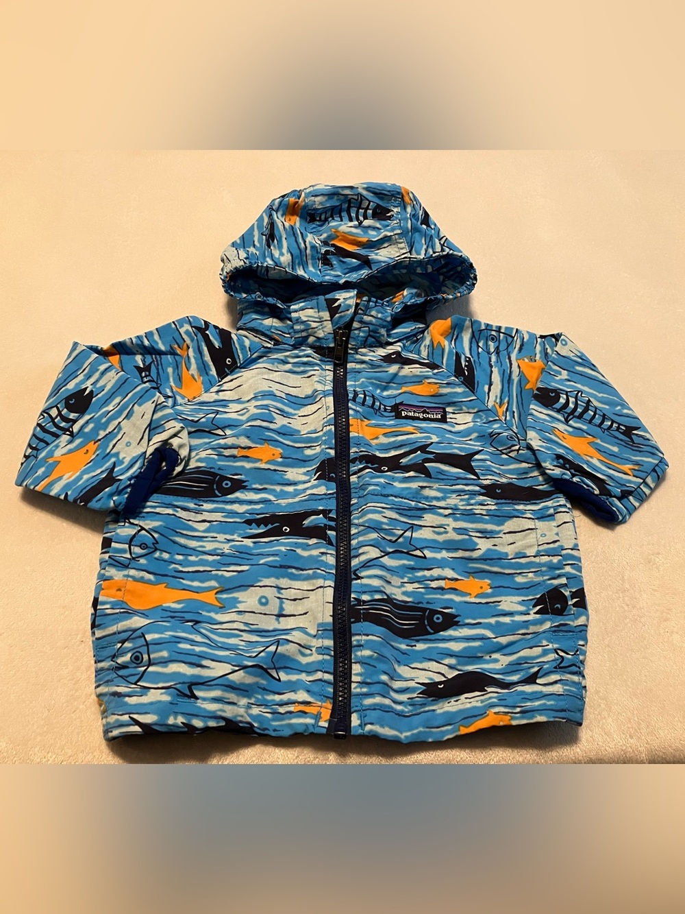 Patagonia Blue Kids' Fish Print Hooded Jacket
